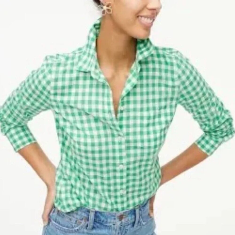 J. Crew Lightweight Shirt Size M Green Gingham Plaid Signature Fit Reimagined